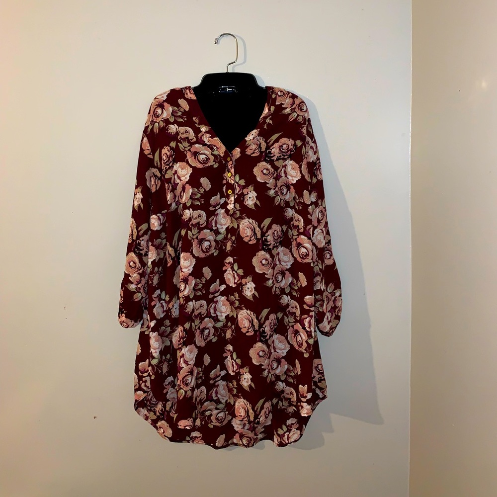 Rue21 1X Burgundy Floral Top